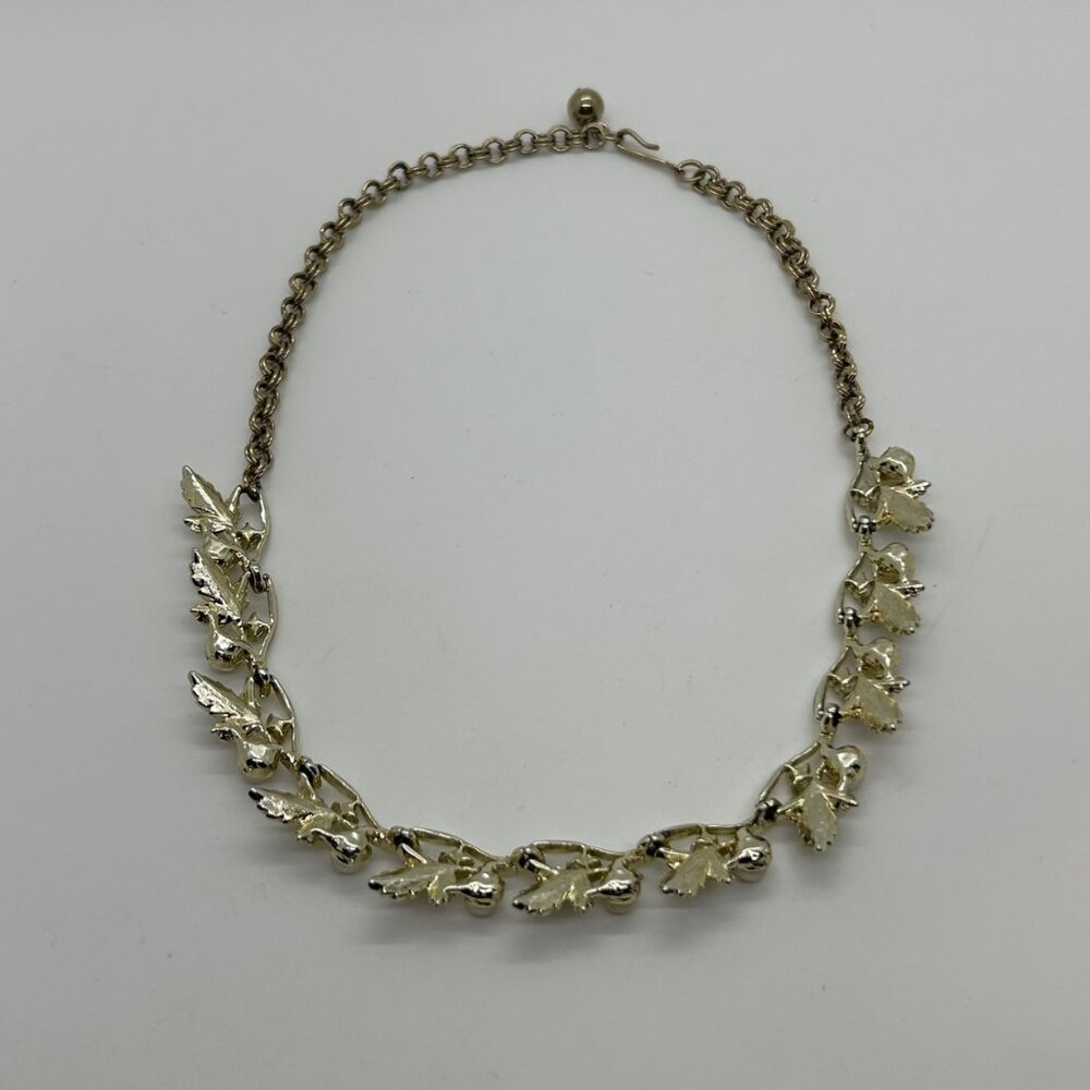 Vintage Judy Lee Gold Tone Necklace Leaf Design Faux Pearls Rhinestones Elegant - Picture 10 of 16
